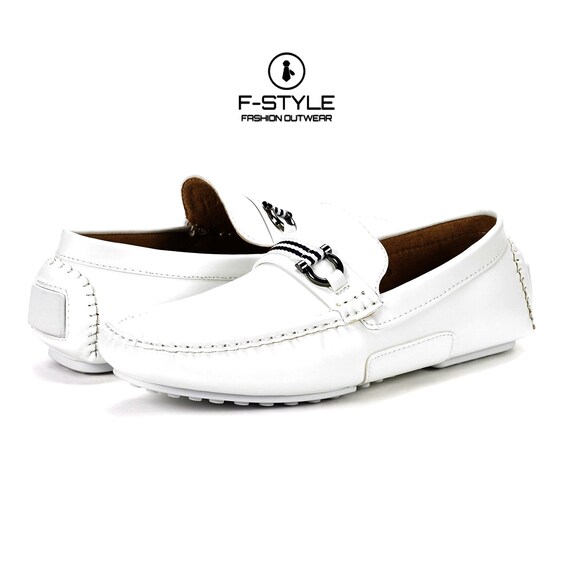 White Mens Driving Moccasins Slip on 