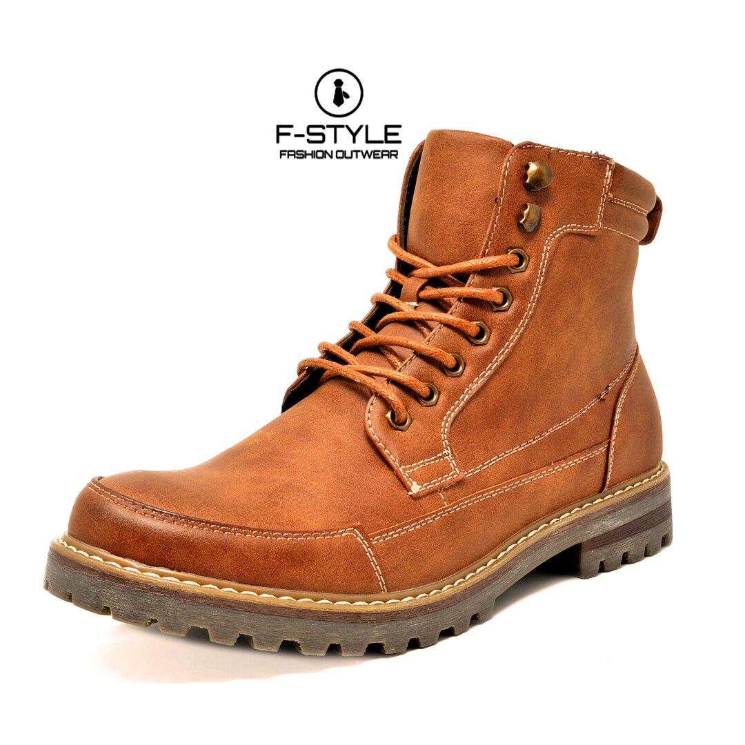 Brown Men Motorcycle Combat Riding Ankle Leather Boots Etsy