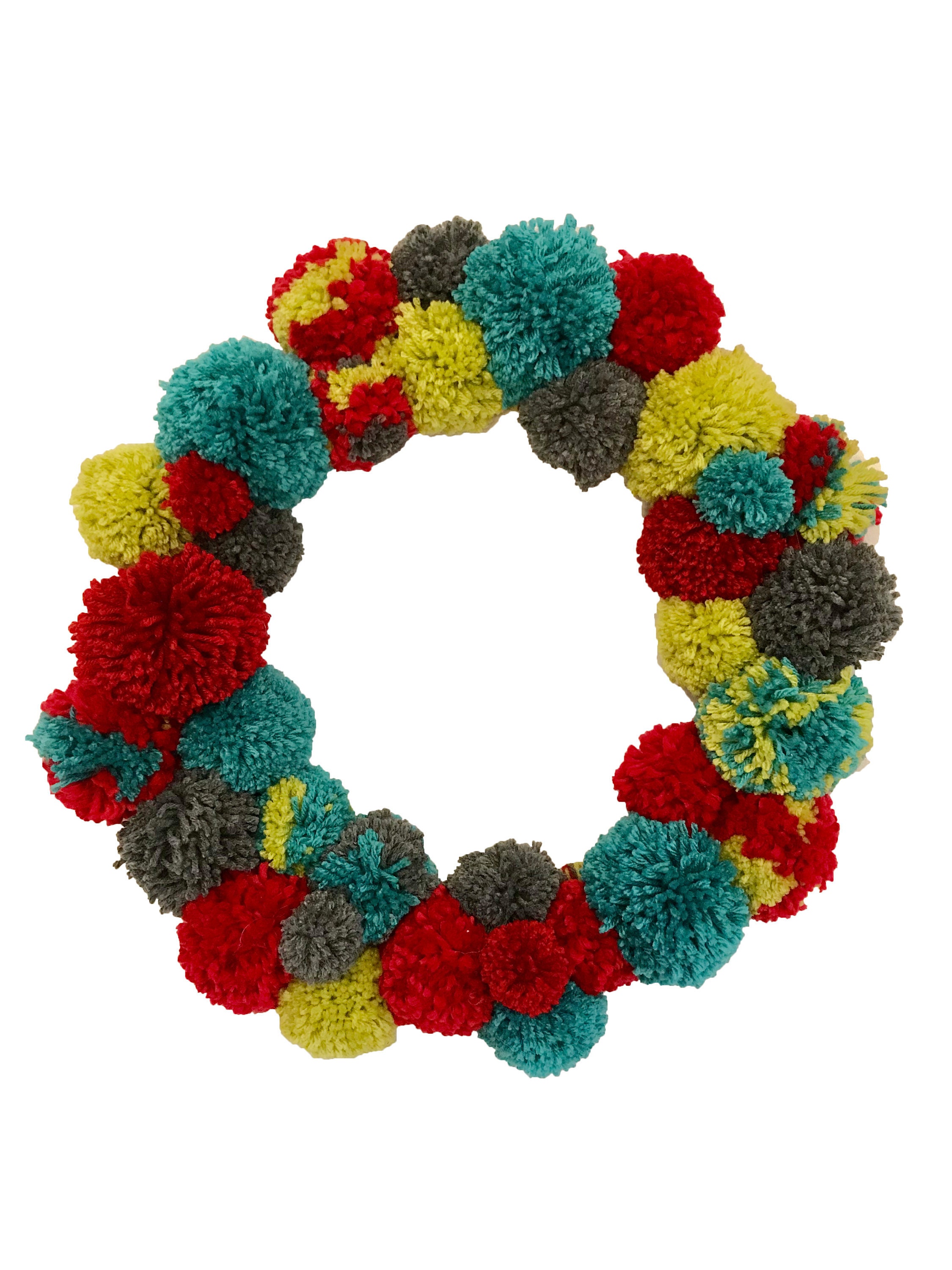 Handmade yarn pom pom wreath Etsy