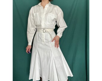 80s White Shirtwaist Dress