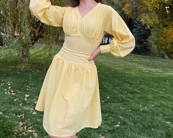 Yellow Drop Waist Cotton Vintage Style Dress