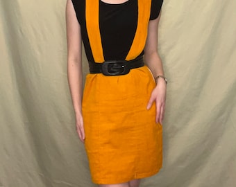 Deep Yellow Corduroy Cross Strap Overall Skirt