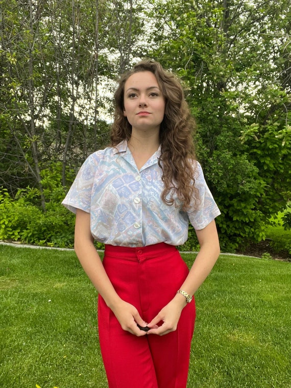 1980s Button Up Blouse Light Blue