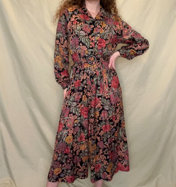 1980s Floral Jumpsuit w/ Belt