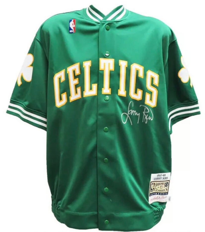 Larry Bird Autographed Mitchell & Ness Boston Celtics Shooting Shirt FAN