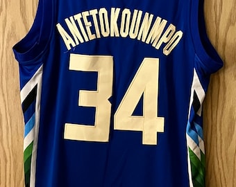 Giannis Antetokounmpo Signed Blue Bucks Nike City Edition Jersey