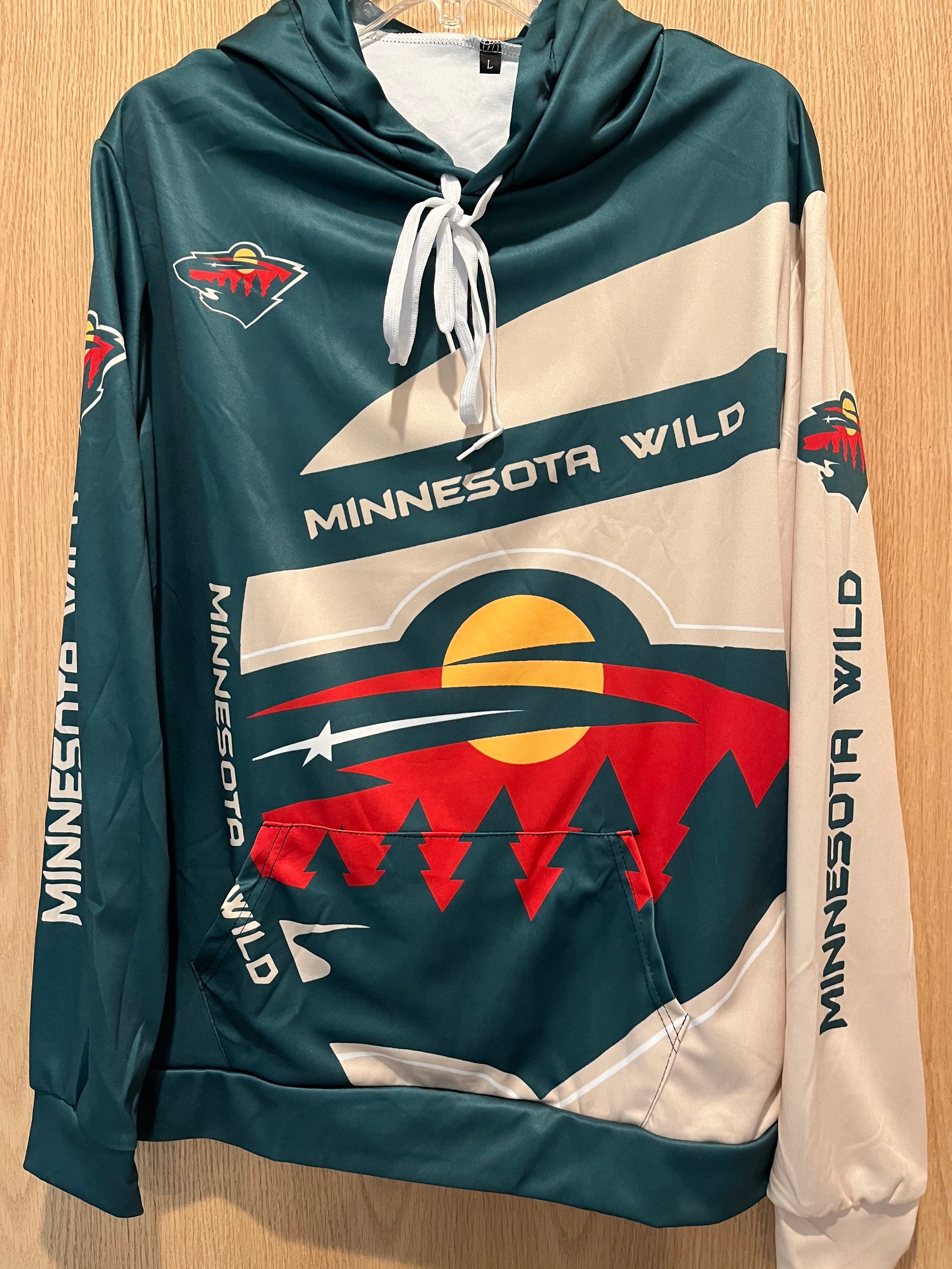 New NHL Minnesota Wild old time jersey style mid weight cotton hoodie men's  M
