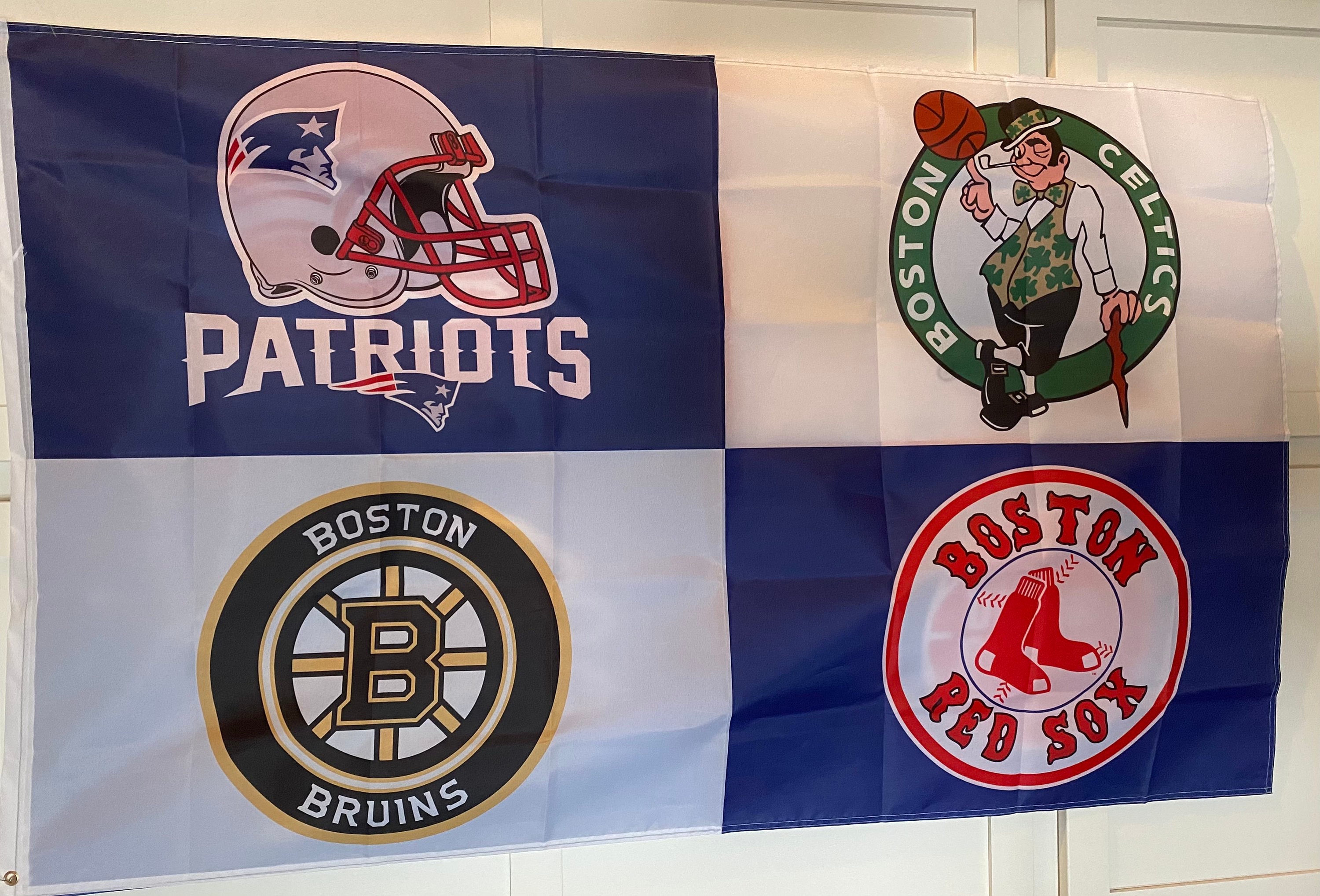 BOSTON City of CHAMPIONS Sports Teams (4) LOGO Sports Teams Patriots Bruins  Red Sox Celtics Flags (3’x 5’)