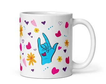 ASL I Love You Herzen & Blumen 11 oz Tasse