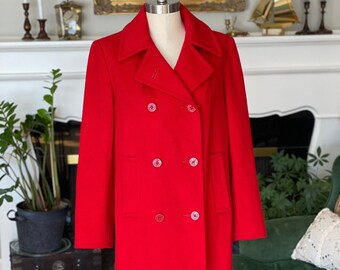 Vintage Red Peacoat, 100% Wool by J.G. Hook, 1980s, Women's M 8 10, ILGWU