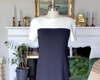 Vintage Sheath Dress, 80s 90s Liz Claiborne Dress, Black and Ivory, Women's Size 4 P NWT Deadstock