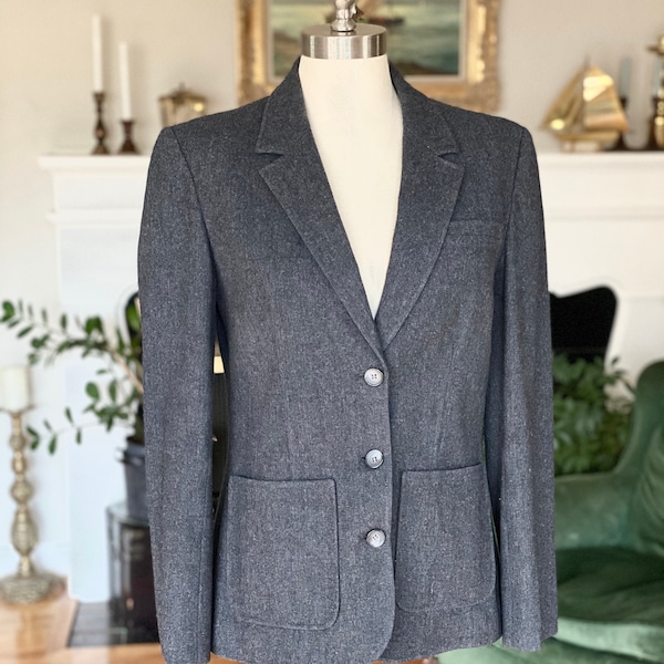 Vintage Pendleton Wool Blazer Jacket, Dark Gray, Women's Size 6 8 Suit Coat