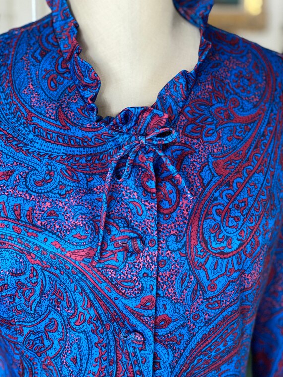 Vintage Blue and Magenta Paisley Dress, size S or… - image 3