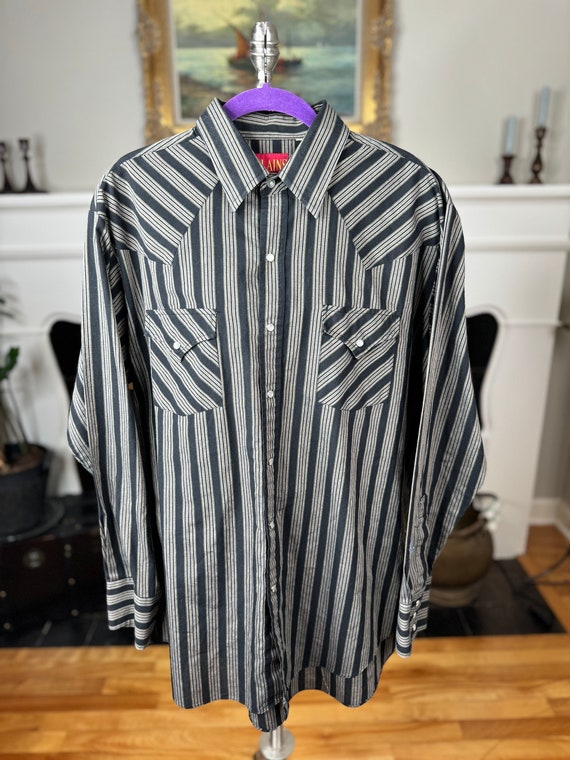 Vintage 90s Western Shirt, Pearl Snaps, Black and 
