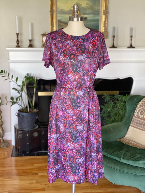 Vintage 80s Paisley Women's Dress with Matching B… - image 1