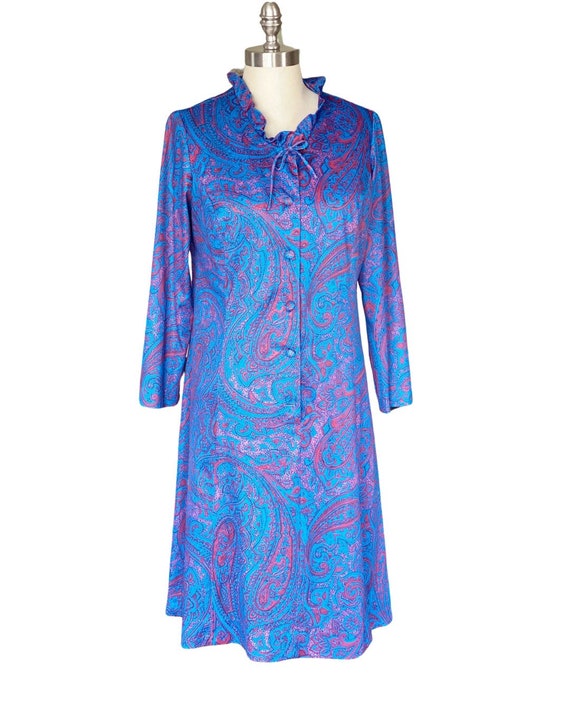 Vintage Blue and Magenta Paisley Dress, size S or… - image 2