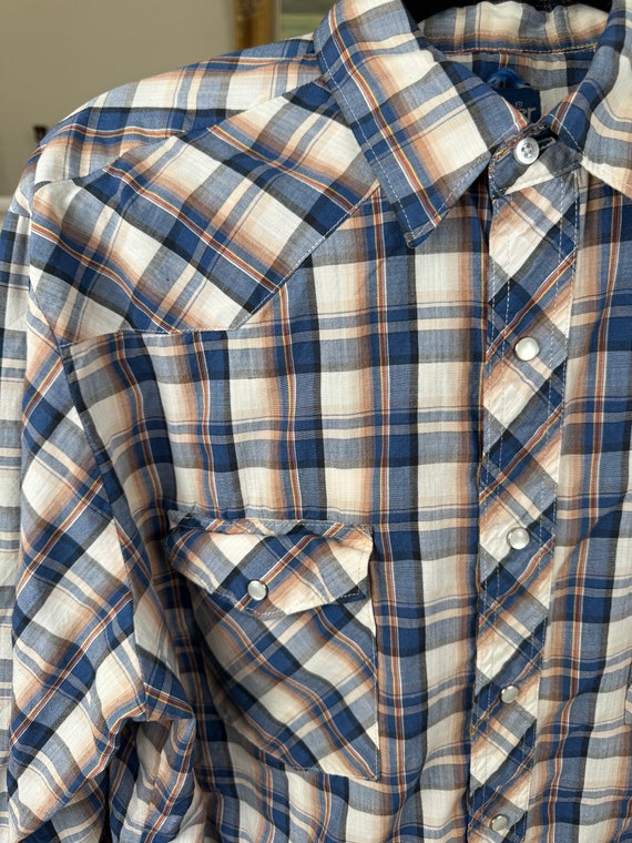 Vintage Wrangler Western Shirt, Pearl Snaps, Blue… - image 3