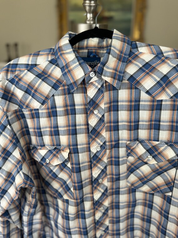 Vintage Wrangler Western Shirt, Pearl Snaps, Blue… - image 2