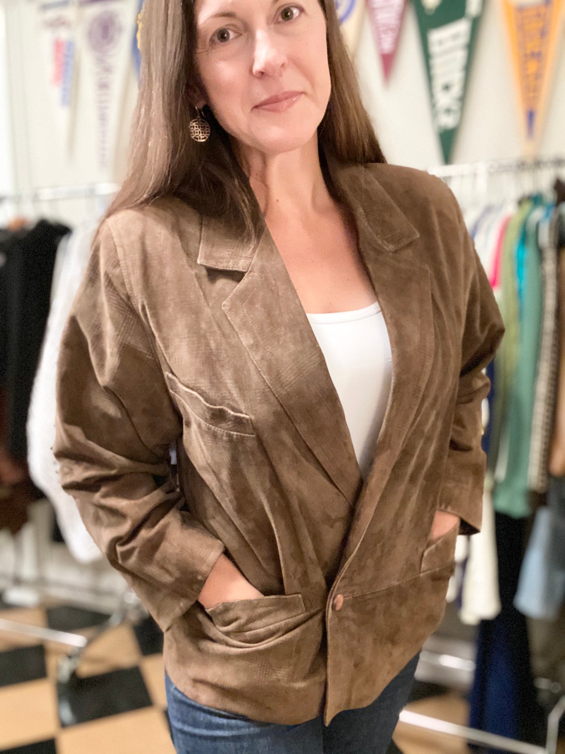 womens blazer mid suede vintage