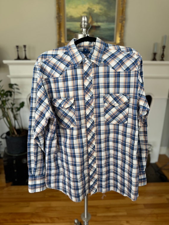Vintage Wrangler Western Shirt, Pearl Snaps, Blue… - image 1
