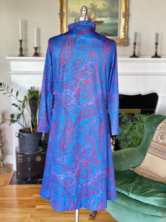 Vintage Blue and Magenta Paisley Dress, size S or… - image 5