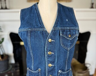 Vintage Denim Vest, Adjustable Back, Size Medium, Women's Western Vest