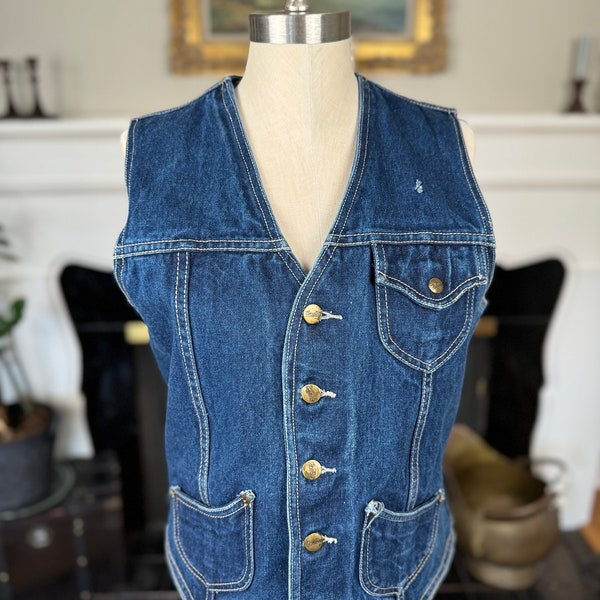 Vintage Denim Vest, Adjustable Back, Size Medium, Women's Western Vest