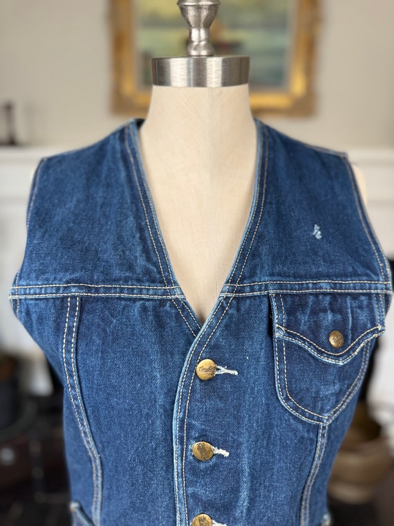 Vintage Denim Vest, Adjustable Back, Size Medium,… - image 2