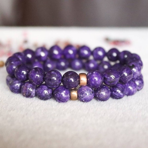 Purple Charoite Bracelet, Beaded Gemstone Bracelet for Women, Crystal Stone Calming Healing Bead Birthstone Bracelet, Charoite Jewellery