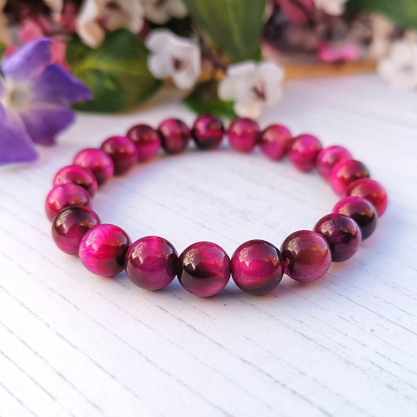 Bracelet en agate oeil de tigre magenta, bracelets perlés pour femmes, bracelet hippie en cristal Boho, bijoux Boho, bracelet de yoga en pierre naturelle