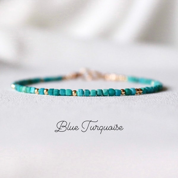 Blue Turquoise Bracelet, Beaded Gemstone Healing Bracelet for Women, Dainty Stacking Layering Birthstone Bracelet, Turquoise Jewellery