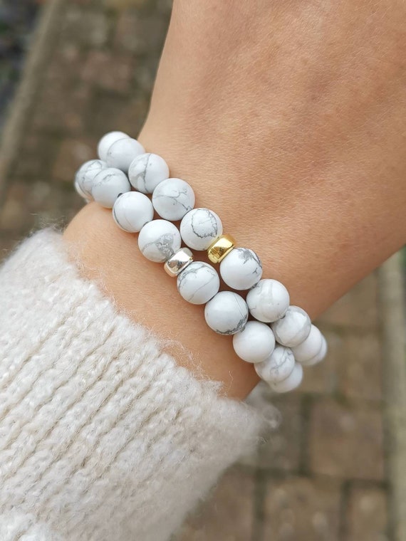 White Howlite Bracelet, Yoga Gemstone Beaded Bracelet for Women, Boho  Crystal Jewelry, Natural Stone Yoga Bracelet, Boho Crystal Bracelet 