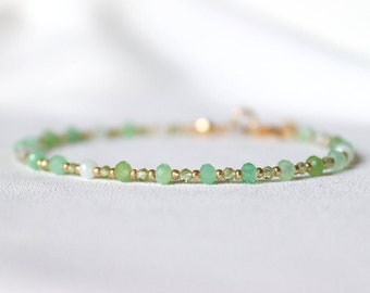 Peridot & Chrysoprase Bracelet, Bracelet de perles de cristal de pierres précieuses pour femmes, Bijoux en cristal, Bracelet de perles Dainty, Bracelet de pierre de naissance