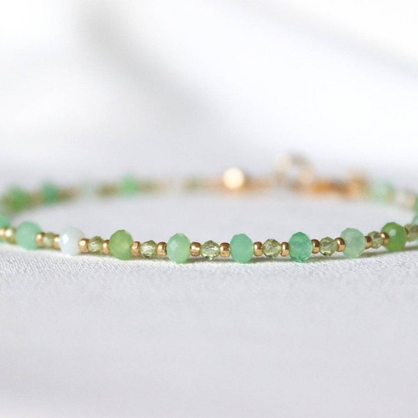 Peridot & Chrysoprase Bracelet, Gemstone Crystal Beaded Bracelet for Women, Crystal Jewellery, Dainty Bead Bracelet, Birthstone Bracelet