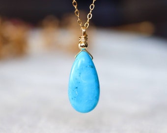 Turquoise Pendant Necklace, Gemstone Crystal Stone Necklace for Women, Blue Turquoise Jewellery, Birthstone Necklace, Girlfriend Gift