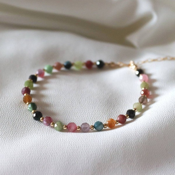 Milos Gemstone and Gold Bead Bracelet Tourmaline