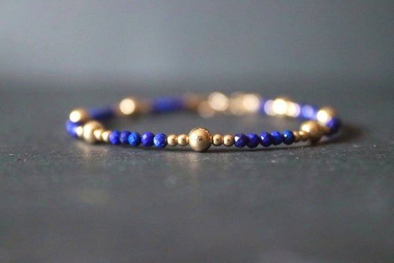 Gold Lapis Lazuli Bracelet Gemstone Crystal Beaded Bracelet for