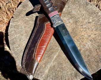Handgemaakt koolstofstalen mes - "The Stinger" - lemmet van 5,25" - handvat Braziliaans palissander