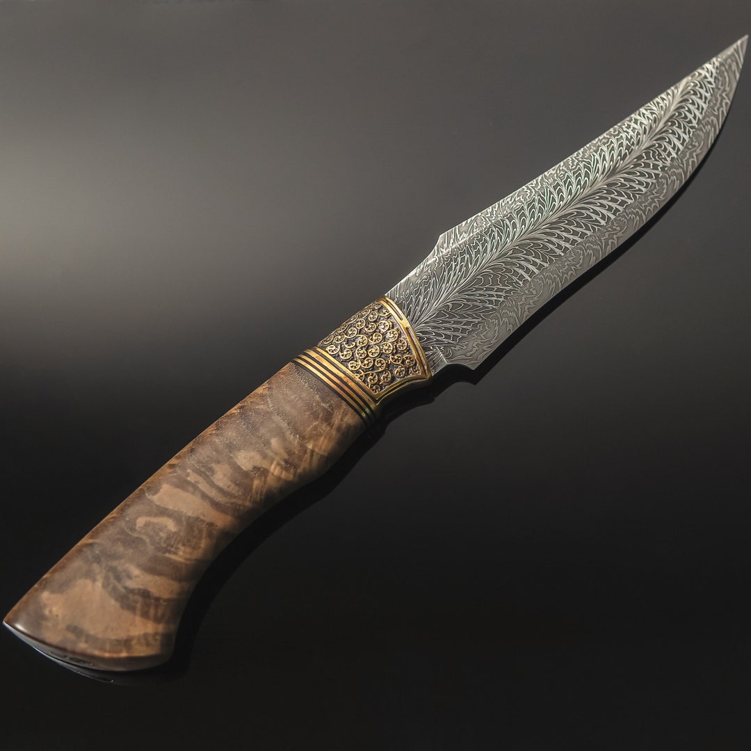 Mosaic Damascus Steel Handmade Knife the Feather Etsy
