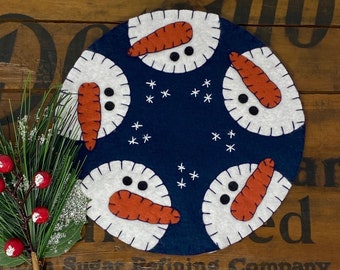Primitive Stitchery WINTER Snowman Penny Rug ~ CHRISTMAS Snowflakes Candle Mat