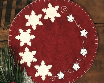 Primitive Stitchery Christmas Snowflakes Penny Rug Candle Mat