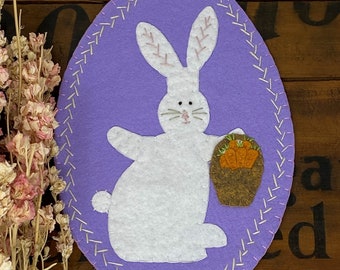 Primitive Stitchery EASTER Bunny & Flowers Penny Rug ~ Spring Candle Mat