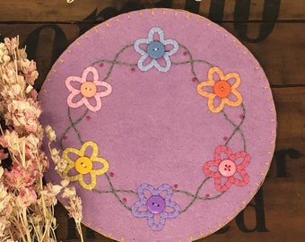 Primitive Stitchery EASTER Flowers Penny Rug ~ SPRING Bittersweet Candle Mat