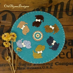 Primitive Stitchery DOG and BONES Penny Rug ~ Puppy Candle Mat