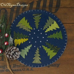 Primitive Stitchery WINTER Christmas Pine Trees Penny Rug ~ Assorted Wool Fir Candle Mat
