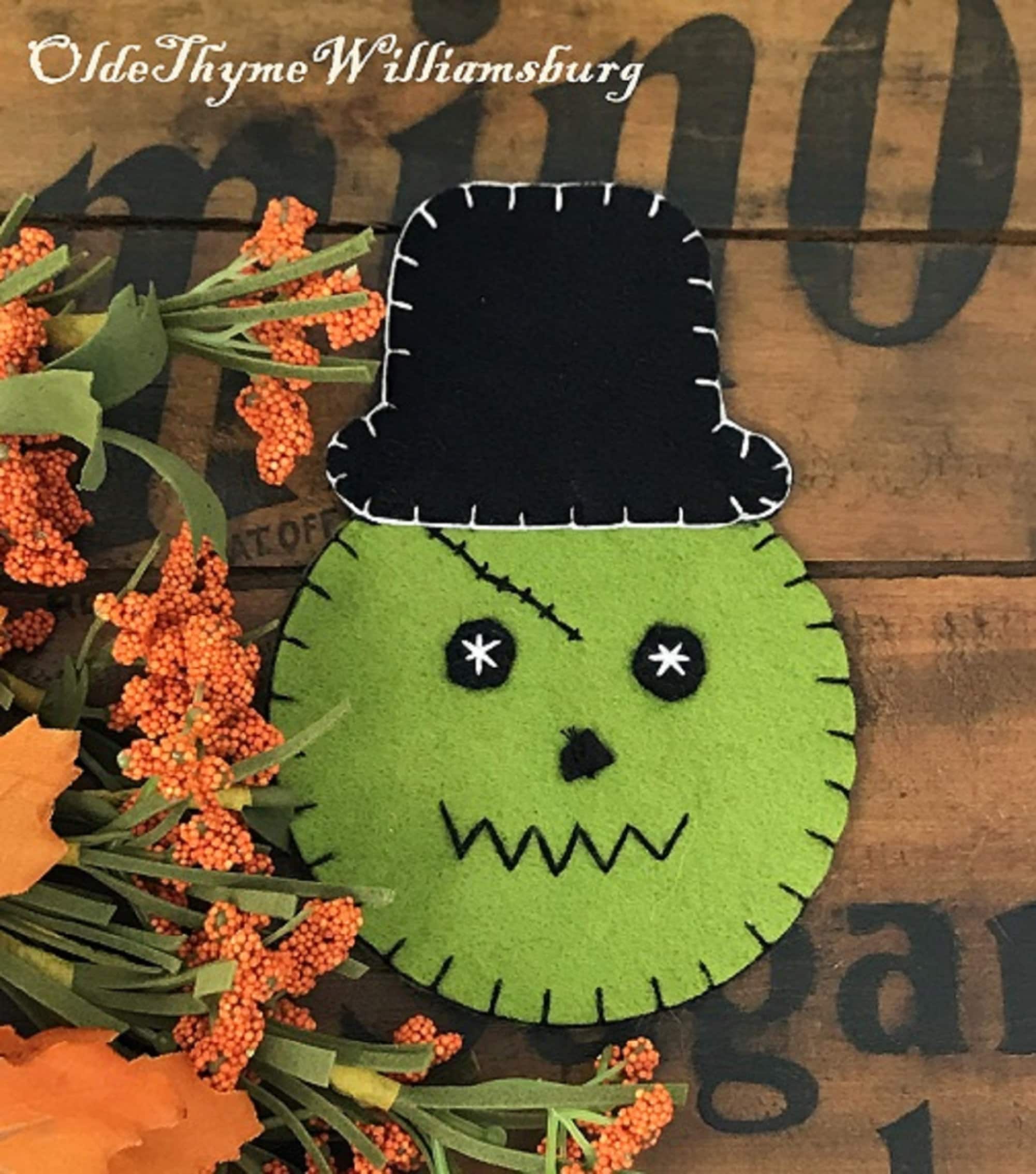 Primitive Stitchery HALLOWEEN Frankenstein Penny Rug ~ FALL Mummy Candle Mat