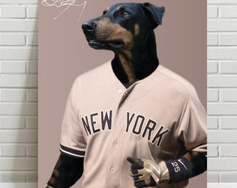 Custom Baseball Pet Portrait, New York Dog Portrait, Funny Pet Portrait, Sports Pet Portrait, Custom Pet Portrait, Unique Pet Gifts