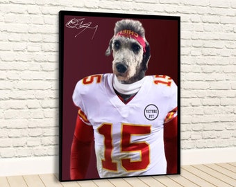 Custom American Football Dog Portrait . Kansas City Jersey Pet Portrait . Sports Pet Portrait . Custom Pet Portrait . KC Art