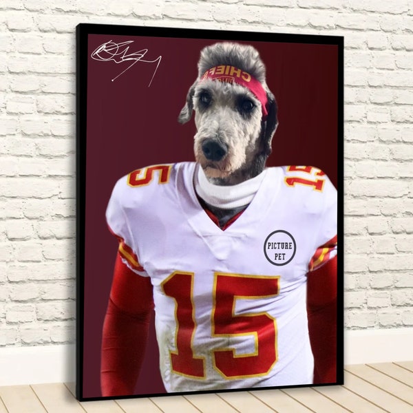 Retrato personalizado de perro de fútbol americano. Retrato de mascota de Kansas City Jersey. Retrato de mascota deportiva. Retrato de mascota personalizado. arte kc