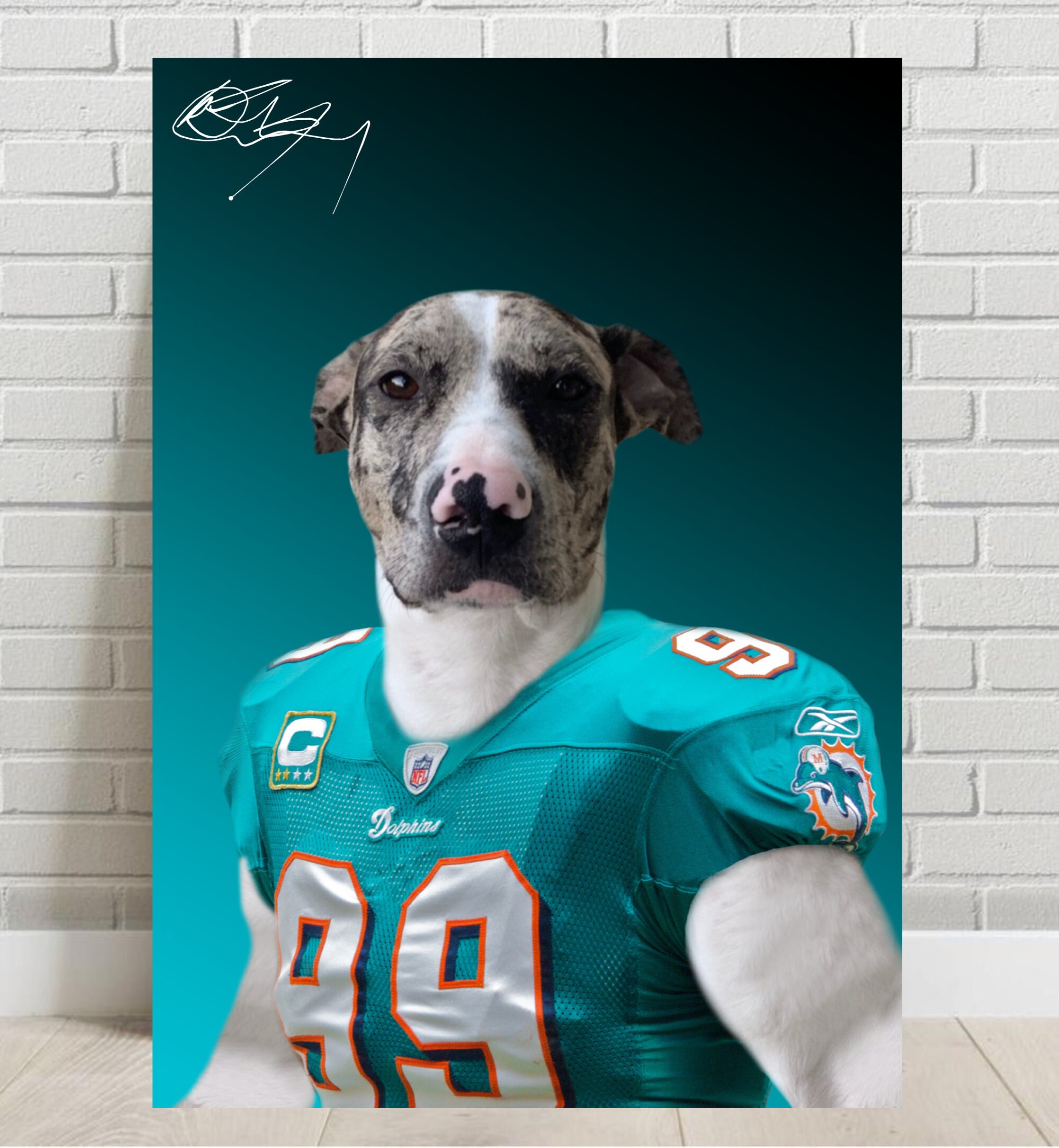 Custom American Football Dog Portrait . Miami Dolphins Jersey Etsy